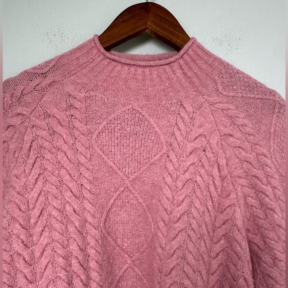 J.Crew‎ Cable-knit Rollneck Wool Blend Sweater Supersoft Yarn Dusty Rose Pink L - Picture 6 of 16